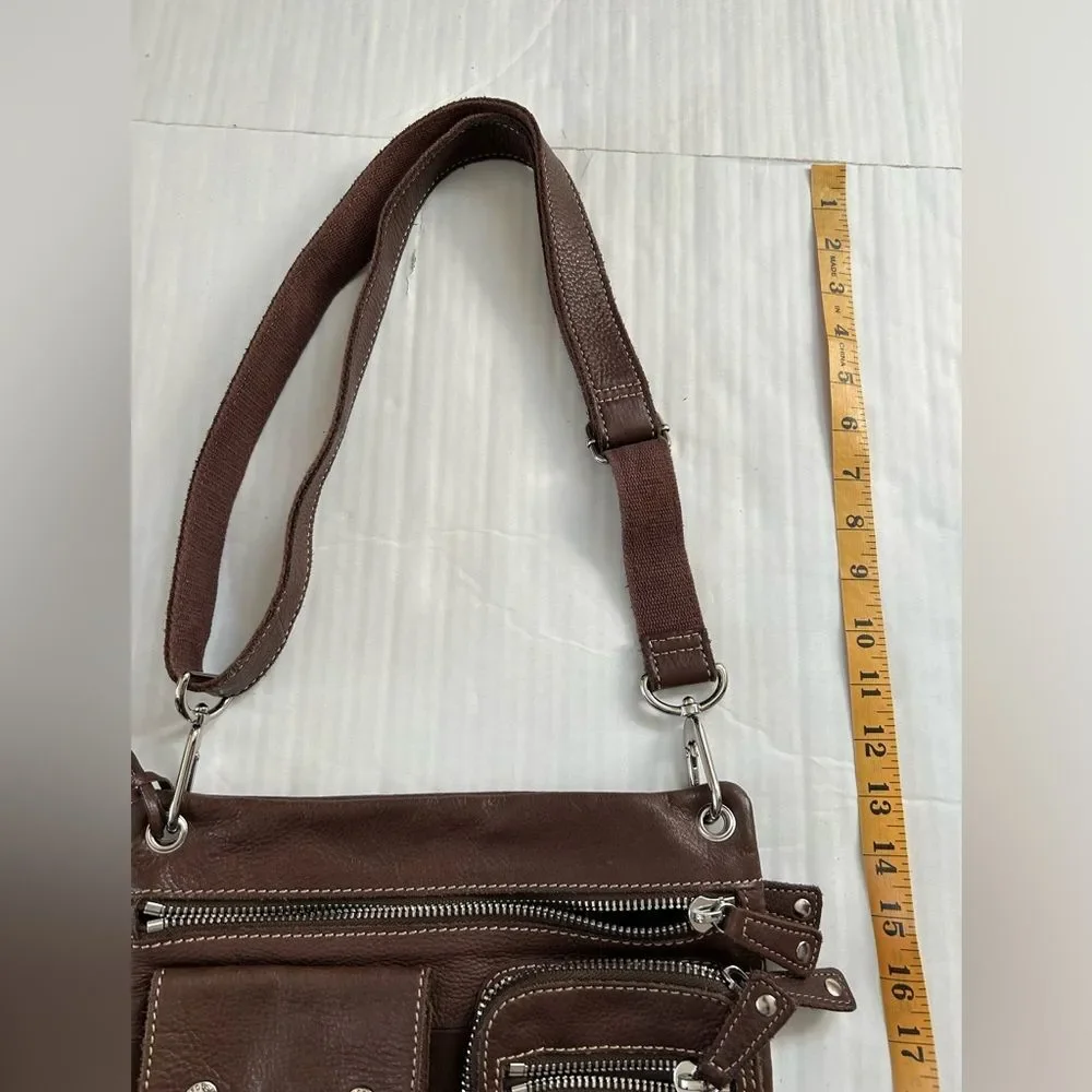 Fossil Vintage Sutter Brown Leather Shoulder Bag with Silver Accents Fossil Key